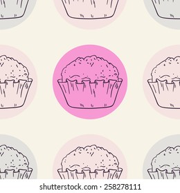 Stylized muffins seamless pattern. Sweet background with desserts