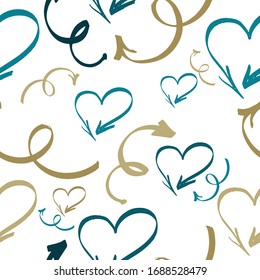 Stylized multicolor love elements for print wrapping paper. Abstract geometric wallpaper of the surface.  Hand drawn love signs.  Flat style.
