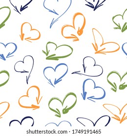 Stylized multicolor love elements for print wrapping paper.  Multicolor Figures.  Hand drawn love signs.  Flat style.
