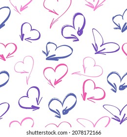 Stylized multicolor love elements for print wrapping paper. Abstract geometric wallpaper of the surface.  Hand drawn love signs. seamless pattern background in white colors.