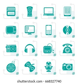 Stylized multimedia and technology icons - vector icon set
