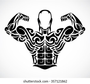 stylized muscular body illustration / ornamental tattoo shape