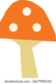 A stylized mushroom is depicted with an orange cap and three white spots.  This fungal image shows a simplified stem supporting a rounded top with circular markings. Cartoon vector illustration