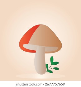 Cogumelo estilizado com chapéu vermelho e folhas verdes