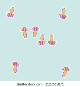 Stylized mushrooms doodles,zigzag,spots,dashed lines, tags  pattern . Hand drawn.