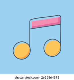 A stylized music note icon with pink and gold circles on a light blue background. Simple, graphic design.