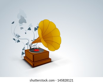 Stylized musical background with gramophone. EPS 10. 
