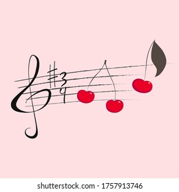 Stylized musical notation with cherries instead of notes