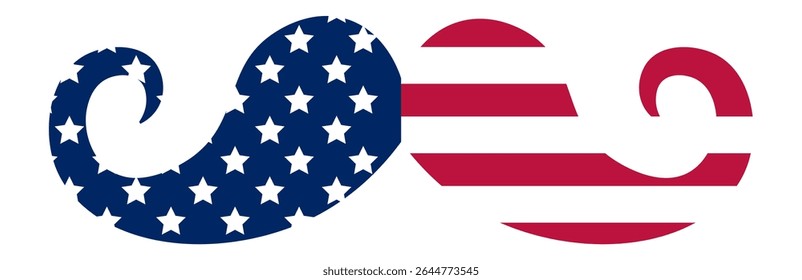 Stylized mustache showcasing American flag colors and stars, symbolizing patriotism, national pride, and American identity, suitable for Independence Day celebrations or national holidays