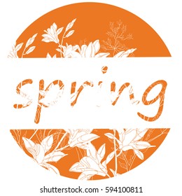 The stylized name of the spring in a circle on an orange background. Vector