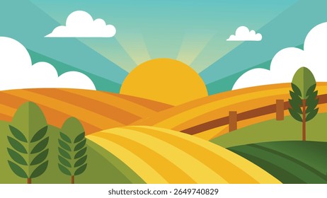 Stylized natural landscape with rolling hills under a clear sky