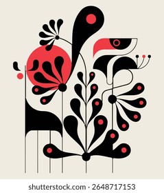 Stylized Nature Composition Minimal Black and Red Vector
