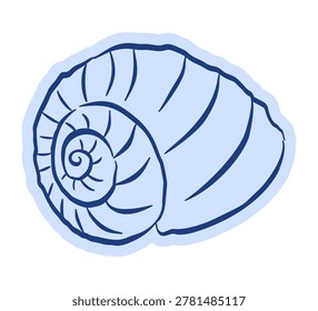 Stylized nautilus shell Hand drawn trendy elegant Amalfi Coast and Mediterranean doodle style. Blue line art vector for summer branding, luxury resort decor, and chic stationery.