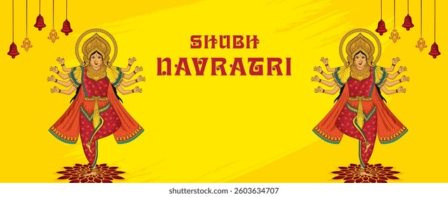 Stylized Navratri Art Text - Shubh Navratri, Indian Festival Design for Social Media or Cards and banner