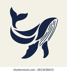 Stylized Navy Blue Humpback Whale Graphic Illustration