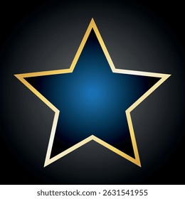 a stylized navy blue star with a gold border on a dark background.
