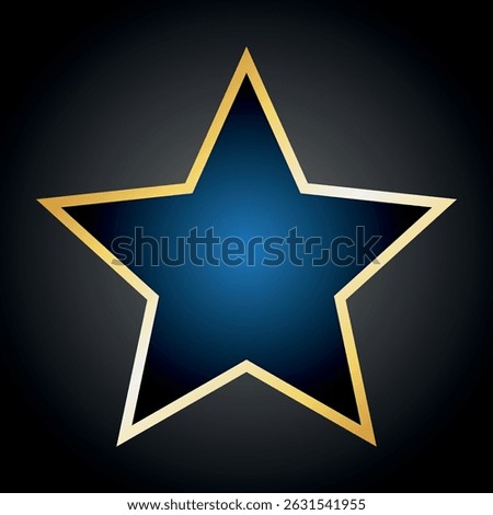 a stylized navy blue star with a gold border on a dark background.