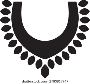 Stylized necklace silhouette. Leaf-like elements. Curving around neckline. Decorative tribal or bohemian style. Unique accessory. Jewelry design. Graphic vector.