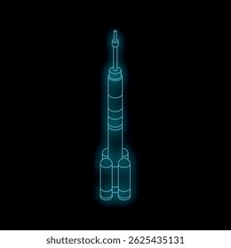 Stylized neon blue rocket ship representing space exploration, innovation, and technological advancement