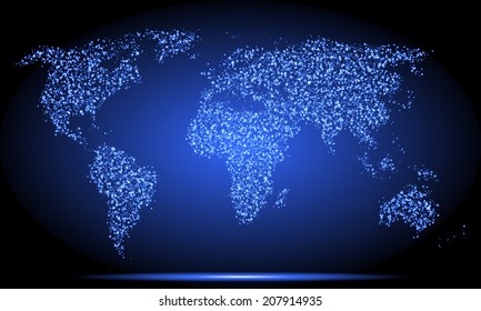 stylized neon sparkle world map