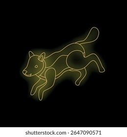 Stylized neon yellow dog running and jumping, suitable for pet shop and veterinary related designs
