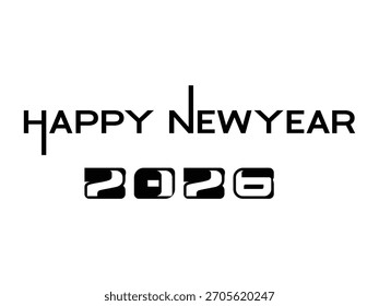 Diseño estilizado “Feliz Año Nuevo 2026” con simetría de Vertical y números en blanco y negro llamativos, ideal para saludos festivos.


