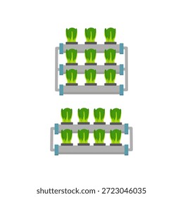 Stylized NFT hydroponic setup with bok choy plants growing in water channels. Ideal for visuals on urban farming, sustainable agriculture, and modern soil-free cultivation methods.