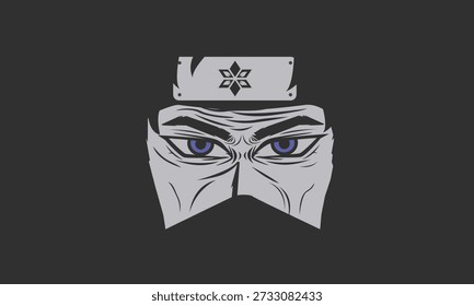 Stylized ninja eyes vector illustration with intense gaze, headband, and masked face design