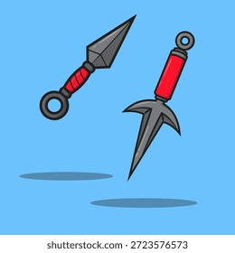 Stylized ninja kunai illustration vector icon for kids' martial arts stickers and weapon sets