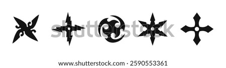 Stylized Ninja Stars Vector Icons Set