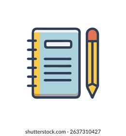 Stylized notebook and pencil vector image on White Background
