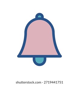 Icono de campana de notificación estilizada con un estilo de diseño plano y una paleta de colores pastel sobre un fondo blanco.