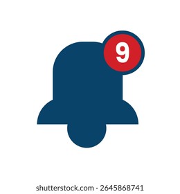 A stylized notification icon dominates the composition, set against a stark white background. 