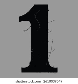 A stylized number 1 in solid black with natural elements on light gray background
