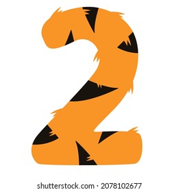 Stylized number 2 with tiger print. Suitable for greeting cards, banners, flyers, postcards, birthday party designs, etc.