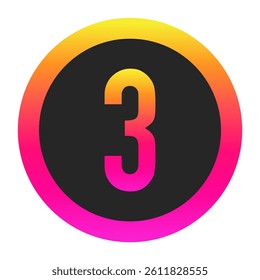 Stylized Number 3 with neon gradient and dark circle background, perfect for tech branding, app icon, or modern digital media.