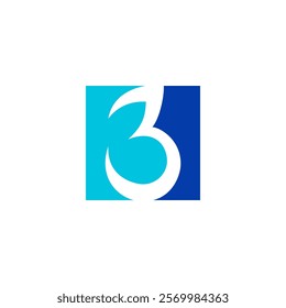 stylized number "3" in white, set against a two-tone blue square background, with the left half in light blue and the right half in dark blue