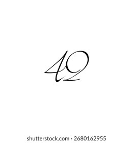 Estilizado diseño de logotipo número 42, símbolo de tipografía gráfica negra aislado sobre fondo blanco. Ilustración vectorial minimalista de 42 cuarenta y dos signos para proyectos modernos de marca y diseño