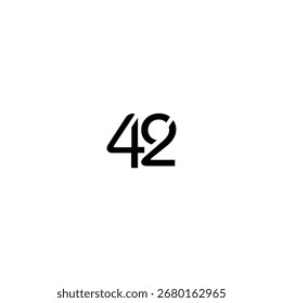 Estilizado diseño de logotipo número 42, símbolo de tipografía gráfica negra aislado sobre fondo blanco. Ilustración vectorial minimalista de 42 cuarenta y dos signos para proyectos modernos de marca y diseño