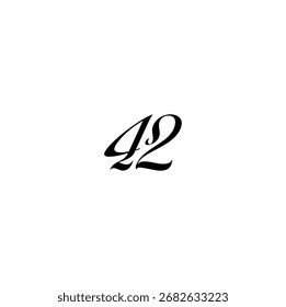 Estilizado diseño de logotipo número 42, símbolo de tipografía gráfica negra aislado sobre fondo blanco. Ilustración vectorial minimalista de 42 signos para proyectos modernos de marca y diseño