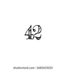 Estilizado diseño de logotipo número 42, símbolo de tipografía gráfica negra aislado sobre fondo blanco. Ilustración vectorial minimalista de 42 signos para proyectos modernos de marca y diseño