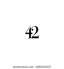 Estilizado diseño de logotipo número 42, símbolo de tipografía gráfica negra aislado sobre fondo blanco. Ilustración vectorial minimalista de 42 signos para proyectos modernos de marca y diseño