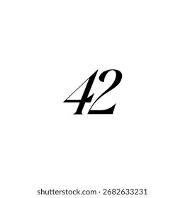 Estilizado diseño de logotipo número 42, símbolo de tipografía gráfica negra aislado sobre fondo blanco. Ilustración vectorial minimalista de 42 signos para proyectos modernos de marca y diseño