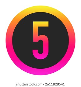 Stylized Number 5 with neon gradient and dark circle background, perfect for tech branding, app icon, or modern digital media.