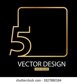 Stylized number 5 with a square border. Vector template for logo, label or sticker. Vector illustration.