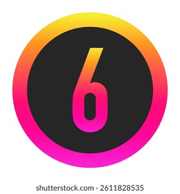 Stylized Number 6 with neon gradient and dark circle background, perfect for tech branding, app icon, or modern digital media.