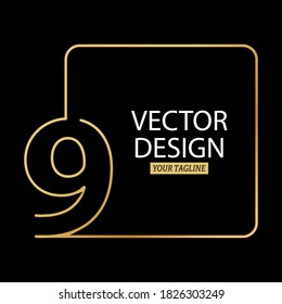 Stylized number 9 with a square border. Vector template for logo, label or sticker. Vector illustration.