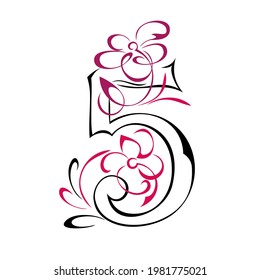 stylized number five with flowers and vignettes. graphic design
