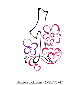 stylized number one with flowers and vignettes. graphic design