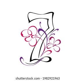 stylized number seven with flowers and vignettes. graphic design